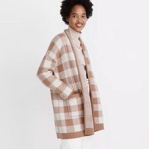 Madewell Minetta sweater coat in tan buffalo check